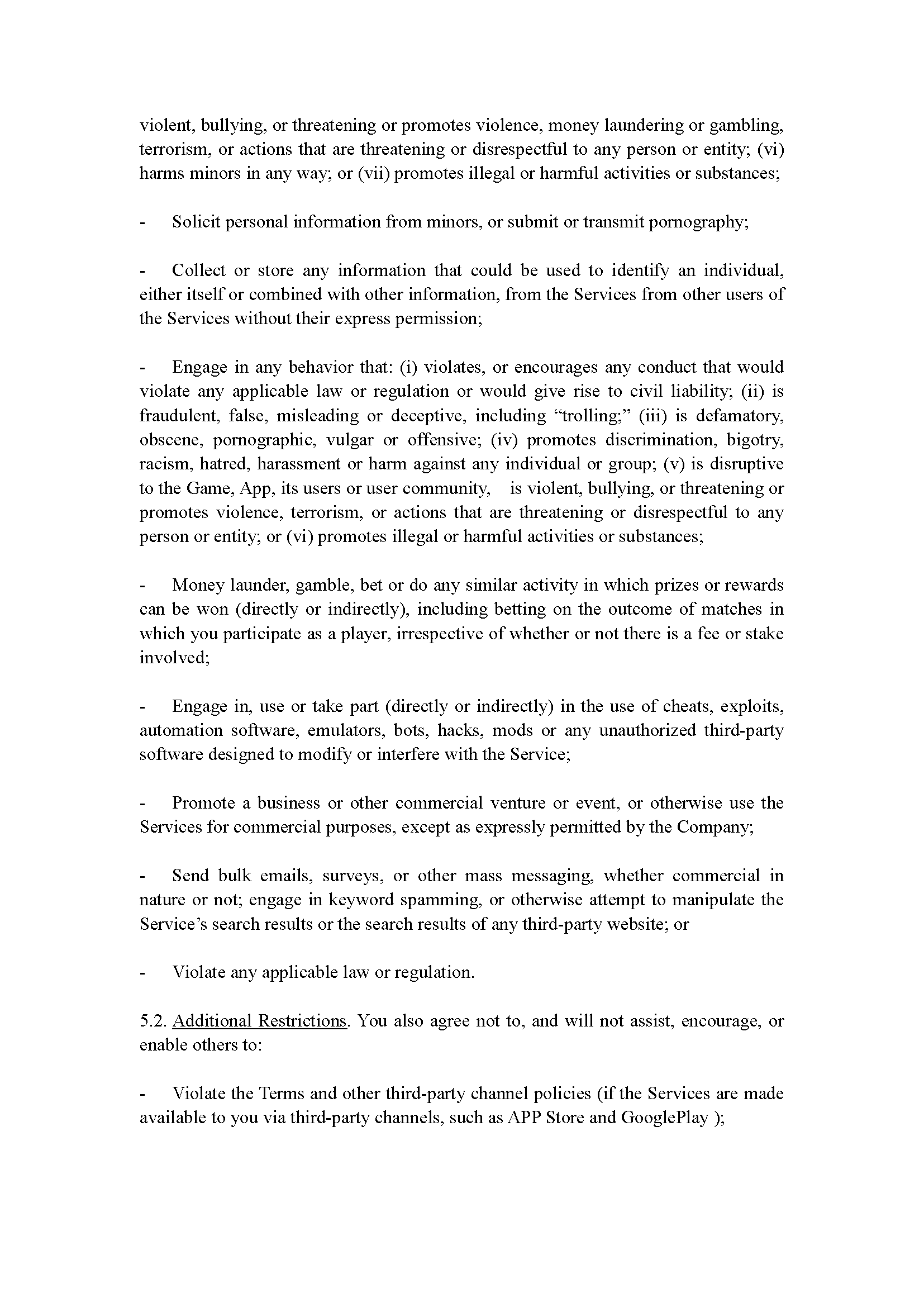 Terms of Service Page 11